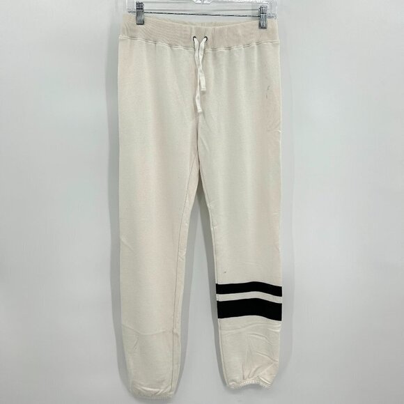 NWT DAVID LERNER Studio *FLAWED* Vintage White Black Stripe Classic Jogger Small - Picture 1 of 11